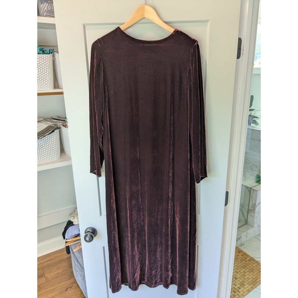 Eileen Fisher Velvet Midi‎ Dress Rayon Silk Blend Long Sleeve Plum Petite (MINT)